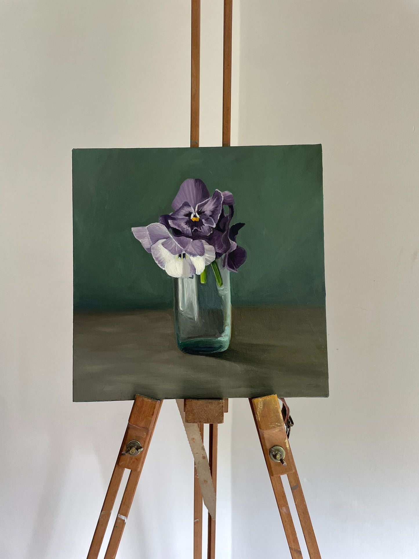 Still Life with Pansies - Oil on Canvas Board